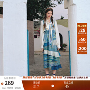 兩三事油畫(huà)復古半身裙2025春季新款粉色裙子不規則拼接背帶裙幻世浮生 藍色 L