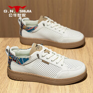 公牛世家（G.N.Shi Jia）男鞋冬季透氣薄款小白網(wǎng)鞋男士百搭網(wǎng)眼運動(dòng)休閑板鞋潮鞋 白色 40