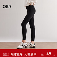 森馬（Semir）休閑褲女修身磨毛輕暖小腳褲2024秋冬新款顯腿長(cháng)九分鯊魚(yú)褲瑜伽褲 黑色90001 M