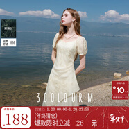 三彩2025秋季新款【萊賽爾】繡花連衣裙假兩件方領(lǐng)長(cháng)裙M 嫩黃色 S 155/80A