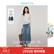 茵曼（INMAN）復古分割設計牛仔裙洗水A字寬松顯瘦半身裙子 牛仔藍 S