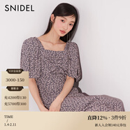 SNIDEL春夏甜美氣質(zhì)方領(lǐng)泡泡袖收腰碎花連衣裙SWFO241084 黑色 S （0）