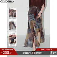 COCOBELLA幾何波普印花雪紡半身裙度假風(fēng)開(kāi)叉飄逸長(cháng)裙HS0012 幾何音律 L