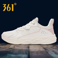 361°女鞋運動鞋女2025年秋冬季新款361休閑跑步鞋子皮面透氣老爹鞋女R 2218羽毛白/西米色 38