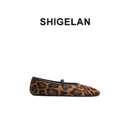 詩(shī)歌蘭2026新款豹紋瑪麗珍鞋女鞋平底一字帶芭蕾舞鞋真皮淺口單鞋 黑杏豹紋 34