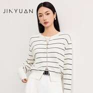 金苑（JINYUAN）毛衣針織衫雙拉鏈條紋2026年春季新款韓版百搭H261110 白色 均碼