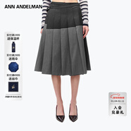 ANN ANDELMAN官方直營(yíng) 拼色西裝百褶裙中長(cháng)款設計感修身a字半身裙 深灰色 S