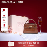 CHARLES&KEITH鱷魚(yú)紋凱莉包手提斜挎婚包包女包生日禮物新年禮物CK2-50270880-1 Chocolate Croco巧克力鱷魚(yú)紋色（新色） S
