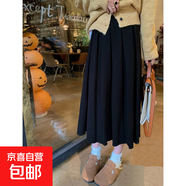 【厚款】灰色毛呢半身裙女中長(cháng)款2026秋冬季高腰設計感百褶裙長(cháng)裙 黑色加厚款 S S