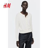 H&M女裝毛針織衫2025冬季新款保暖開(kāi)衫外套酒紅色打底衫1237776 奶油色 M 165/96