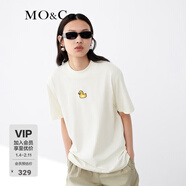 MO&Co.春夏卡通刺繡小黃鴨高領(lǐng)內搭上衣短袖T恤女黑色白色內搭 C11米白 M