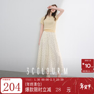三彩2025夏季新款松緊高腰半身裙復古簡(jiǎn)約波點(diǎn)傘裙長(cháng)裙垂感M 米白色幾何 S 155/64A