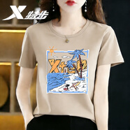 特步短袖t恤女裝夏天運動(dòng)衣寬松速干透氣健身大碼上衣女士休閑情侶裝 楓橋色【寬松款，建議拍小一碼】0008 3XL