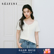詩(shī)凡黎（‘S EIFINI）詩(shī)凡黎醋酸天絲鏤空針織衫2025夏新款百搭冰激凌薄款短袖上衣女 本白色 開(kāi)衫圓領(lǐng) M