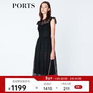 PORTS寶姿商場(chǎng)同款連衣裙 新品女裝優(yōu)雅蕾絲拼接修身連衣裙 黑色 XS (2)