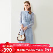 經(jīng)典故事（JANE STORY）秋季氣質(zhì)襯衫式長(cháng)袖連衣裙2024新款女設計感木耳邊顯瘦百褶雪紡裙 淺藍色 L