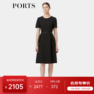 PORTS寶姿春季新品女裝優(yōu)雅純色通勤腰帶裝飾束腰短袖連衣裙 黑色-1 M (6)