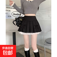 2026韓系蕾絲花邊a字半身裙時(shí)尚復古辣妹蝴蝶結百褶短 黑色 XL XL