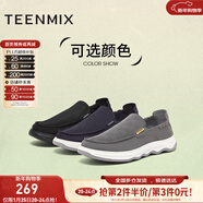 天美意男鞋舒適懶人軟底帆布鞋一腳蹬男休閑布鞋 深藍 42