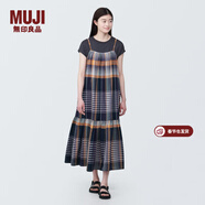 MUJI女式馬德拉斯格紋吊帶連衣裙女裝裙子格子裙純棉全棉長(cháng)裙BC2IIA4S 深藏青色格紋 S 155/80A