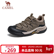 駱駝（CAMEL）踏山男士戶(hù)外登山復古皮面休閑低幫徒步鞋 G14A342696 卡其 44