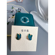 恒久葉仿點(diǎn)翠孔雀羽耳環(huán)S925銀針中國風(fēng)簡(jiǎn)約百搭 孔雀毛蝴蝶耳環(huán)