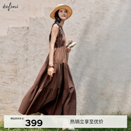 伊芙麗（eifini）伊芙麗高腰線(xiàn)蛋糕分層下擺超顯瘦吊帶連衣裙2025夏裝新款茶歇裙子 茶褐色 M 100-110斤