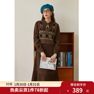 獨束大碼女裝法式復古針織馬甲兩件套連衣裙秋冬溫柔甜美疊穿內搭 咖啡棕 XL （尺碼：3）