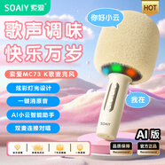 索愛(ài)（soaiy）MC73 AI版藍牙無(wú)線(xiàn)麥克風(fēng)電視K歌話(huà)筒音響音箱一體麥克風(fēng)手機直播家用KTV麥克風(fēng)話(huà)筒 油彩白