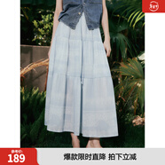 ELLE波嬉印花半身裙女2025夏新款度假松緊腰高級感氣質(zhì)a字裙長(cháng)裙 藍色 S