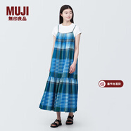 MUJI女式馬德拉斯格紋吊帶連衣裙女裝裙子格子裙純棉全棉長(cháng)裙BC2IIA4S 藍色格紋 S 155/80A