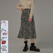 CHUU半身裙女新款秋秋季復古氣質(zhì)高腰顯瘦中長(cháng)款斑馬紋A字裙子 斑馬紋 S