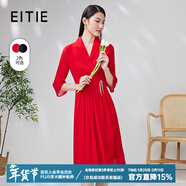 愛(ài)特愛(ài)（EITIE）氣質(zhì)翻領(lǐng)七分袖雪紡連衣裙高腰通勤優(yōu)雅夏新款女裝7007764 紅蔓61 L 165