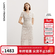 朗姿設計感氣質(zhì)修身蕾絲刺繡收腰女裙秋季新款重工禮服連衣裙 米白色 XL