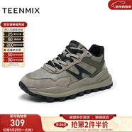 天美意男鞋送老公商場(chǎng)同款運動(dòng)休閑百搭男華夫鞋德訓鞋春秋款3SE01DM4 綠色（絨里） 38