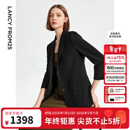 朗姿三醋酸Basic衣櫥白色女士小西裝外套夏新款西服明星同款 黑色2 L