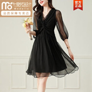 莫代爾小個(gè)子連衣裙女夏裝2026新款法式收腰黑色裙子 黑色 (高端精品質(zhì)量)#高雅輕奢 M