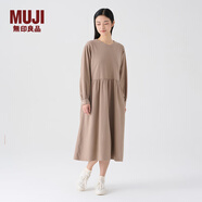 MUJI女式 法蘭絨抽褶連衣裙 美拉德純棉起毛寬松長(cháng)裙子秋冬 BC08CC3A 淺灰棕色 S 155/80A