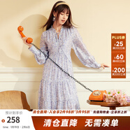 兩三事春枝踏浪 2025春季新款小清新荷葉邊v領(lǐng)綁帶連衣裙飄逸長(cháng)裙 花色  S 