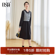 歐莎（OSA）法式千鳥(niǎo)格拼接連衣裙氣質(zhì)約會(huì )裙女2025新款入秋氣質(zhì)穿搭 黑白格子 S