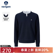 Navigare意大利小帆船假兩件圓領(lǐng)毛衣男士2025秋季新款復古休閑通勤針織衫 海軍藍 2XL