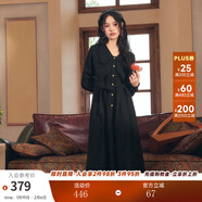 兩三事黑色長(cháng)袖連衣裙女春季新款新中式長(cháng)裙法式復古裙子夜聽(tīng)朝云 黑色預售 M