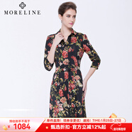 沐蘭MORELINE修身印花連衣裙長(cháng)袖中長(cháng)款熟女及膝名媛熟女連衣裙5621103 圖片色 S 36