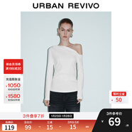 UR2025秋季新款女裝休閑斜肩領(lǐng)褶皺修身長(cháng)袖T恤UWM450130+ 本白 XL