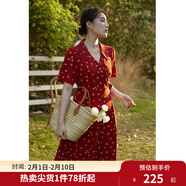 獨束大碼女裝法式小翻領(lǐng)連衣裙女夏季新款遮肉顯瘦雪紡裙子 紅色 XL （尺碼：3）