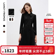 朗姿騏驥紅赫本風(fēng)高智中長(cháng)裙25秋季新款收腰修身長(cháng)袖連衣裙 夜幕黑色 S