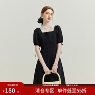 范思藍恩夏季氣質(zhì)拼接方領(lǐng)連衣裙夏季新款純色高腰顯瘦女裙泡泡袖裙子短款 黑色 XS