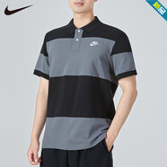 耐克（NIKE）官方短袖t恤男polo衫男 春夏袖網(wǎng)球翻領(lǐng)休閑透氣純棉上衣運動(dòng)T恤 DM6951-010/黑灰三條紋 L 175（建議130-150斤）