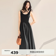 伊芙麗（eifini）【天鵝裙】伊芙麗U領(lǐng)顯瘦收腰氣質(zhì)傘擺背心連衣裙女2025春季新款 黑色常規版 L 120-135斤