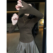 高領(lǐng)針織打底衫女秋冬顯瘦百搭上衣 咖色33%羊毛 均碼 付款加店主領(lǐng)38品